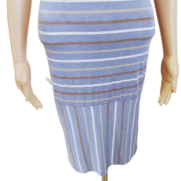 EUC LuLaRoe Julia Dress Soft Blue/Brown/White Striped Skirt Rayon/Spandex XS - Picture 7 of 10